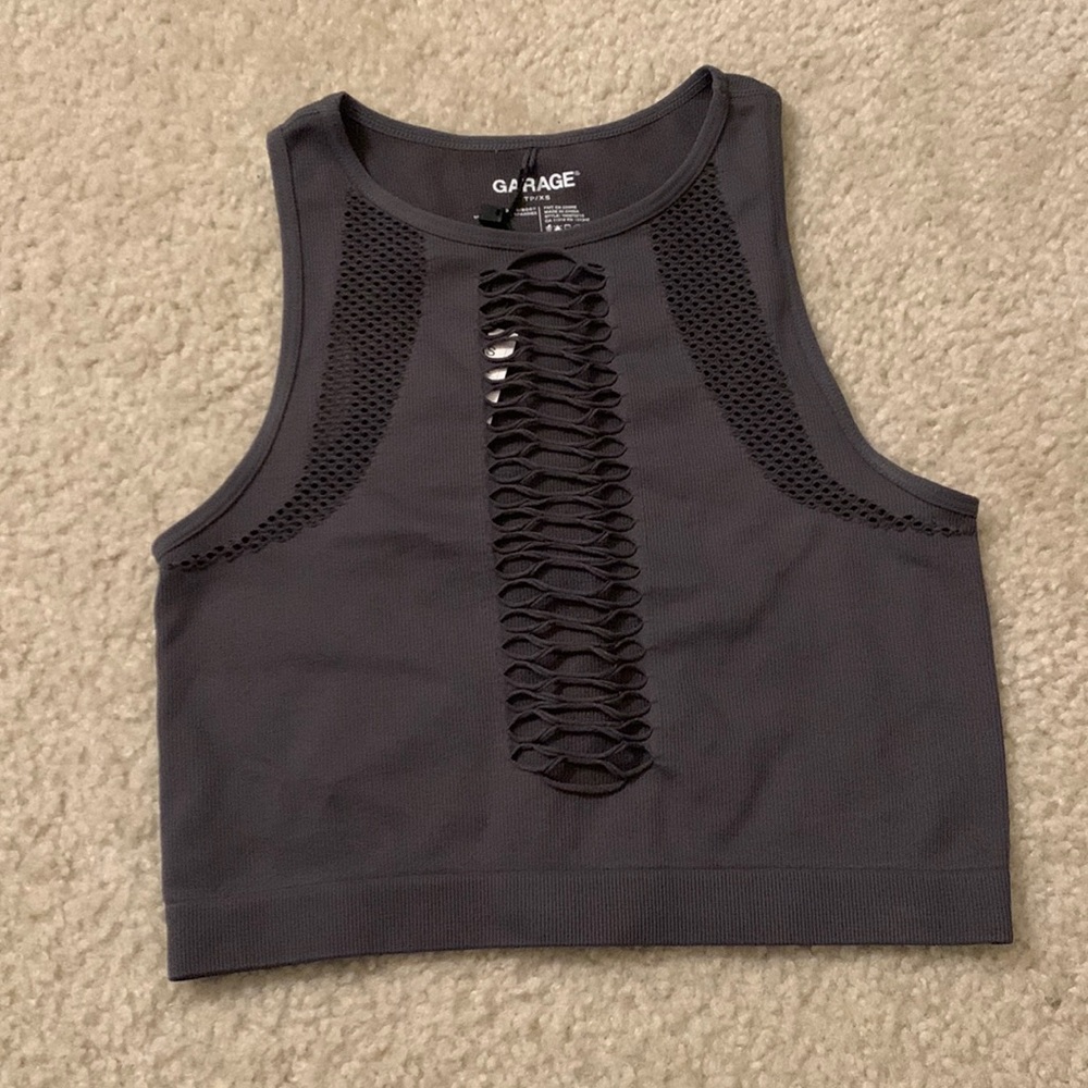 Garage dark grey crop tank